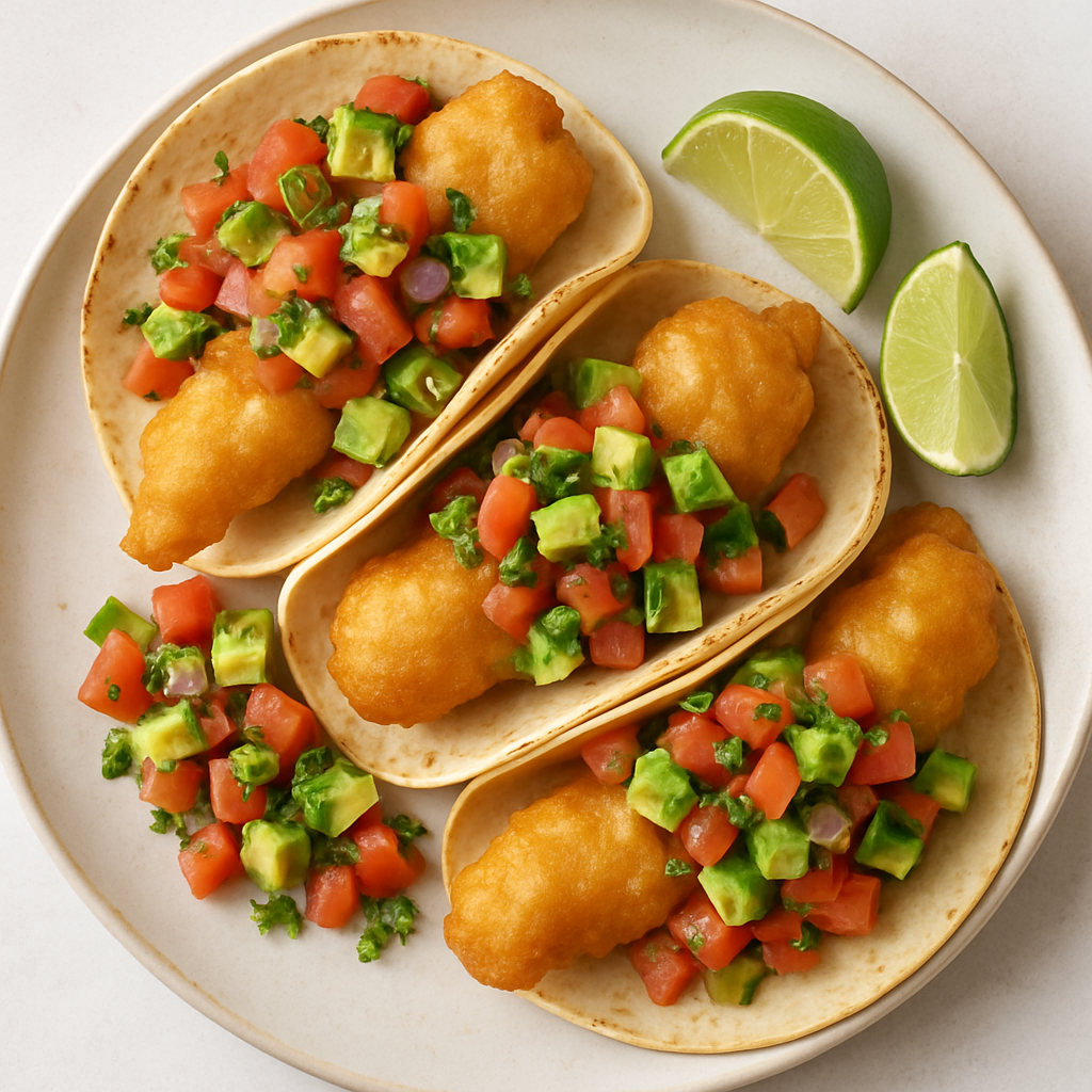 Beer-Battered Fish Tacos with Tomato & Avocado Salsa