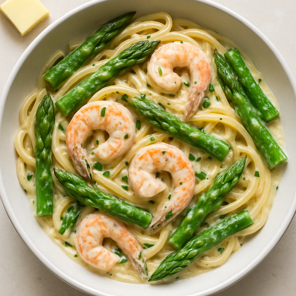 Creamy Asparagus and Shrimp Pasta