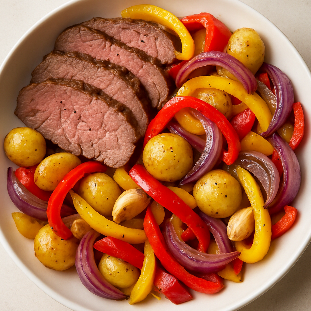 Roast Beef with Peppers, Onions and Potatoes