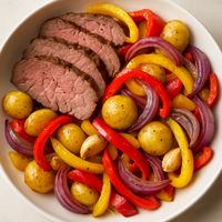 Roast Beef with Peppers, Onions and Potatoes