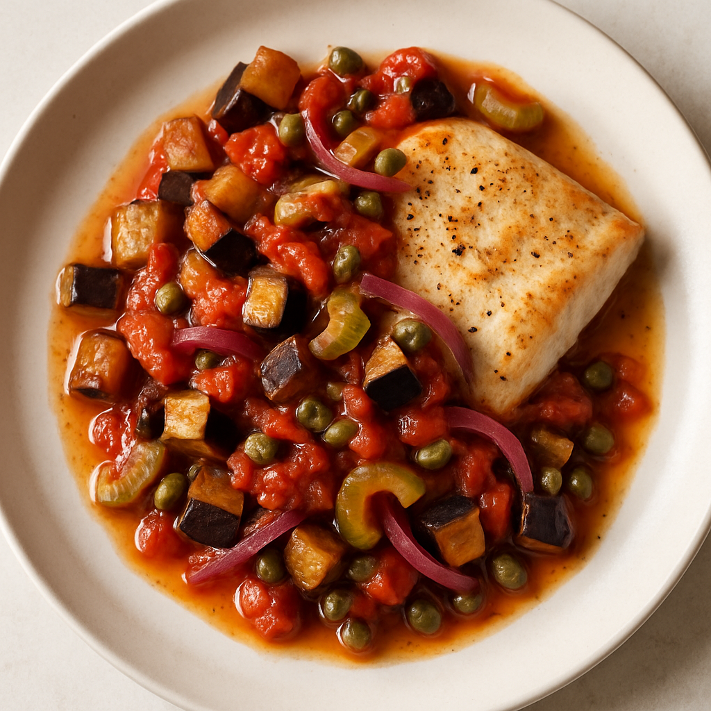 Pescado con Caponata Agridulce