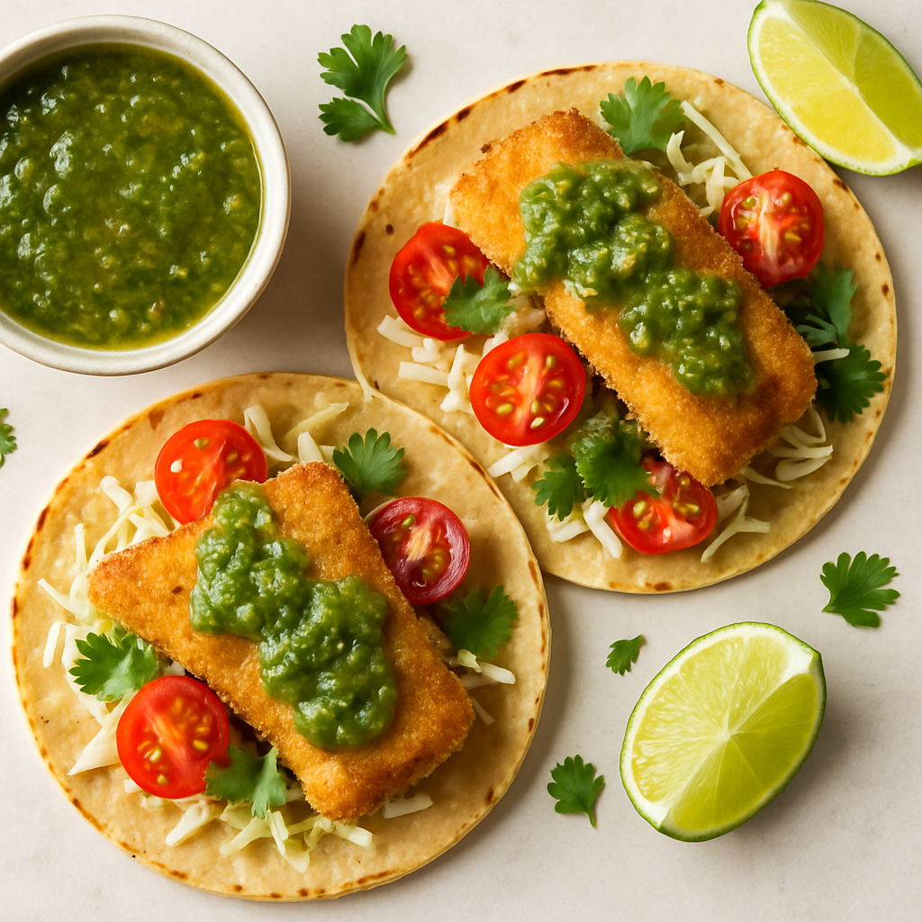 Breaded Fish Tacos with Salsa Verde