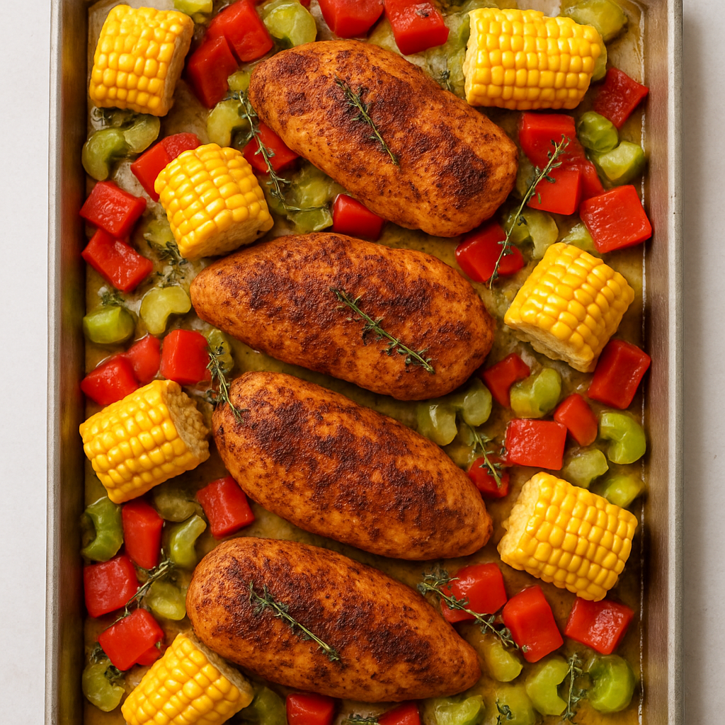 Pollo Cajun y Maíz al Horno