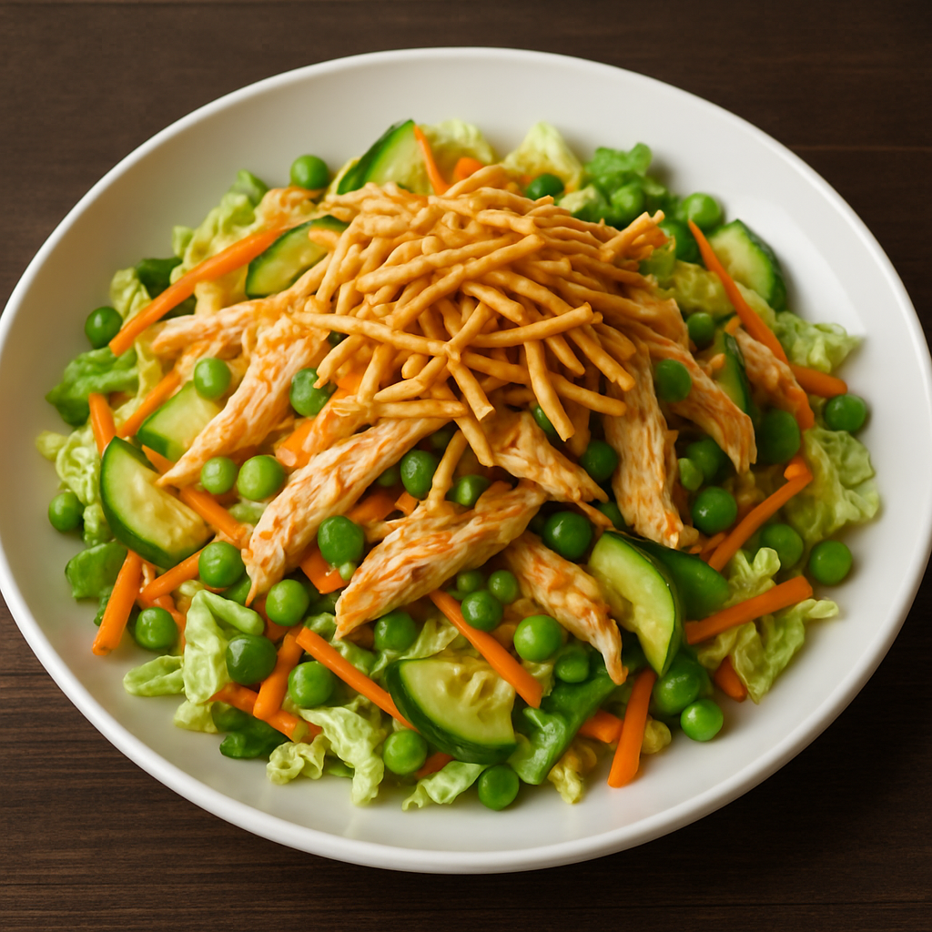 Ensalada de Pollo Asiática con Aderezo de Vinagreta de Sésamo y Chile