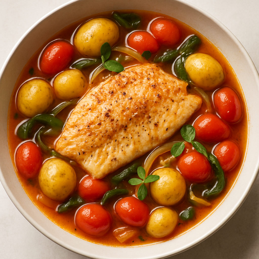 Pescado Guisado con Chiles, Tomates y Papas