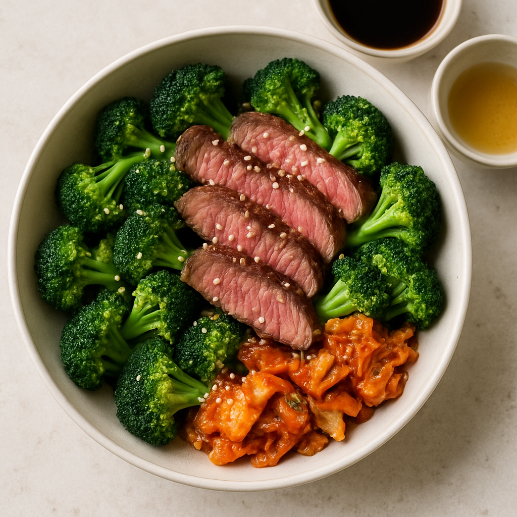 Ensalada Picante de Carne de Res y Brócoli con Kimchi
