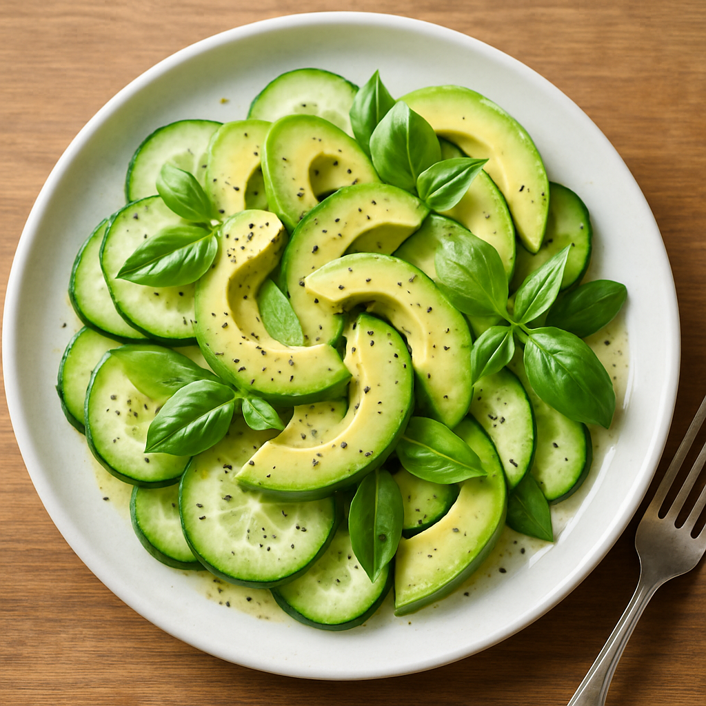 Ensalada de Pepino y Aguacate con Vinagreta de Tequila y Semillas de Amapola