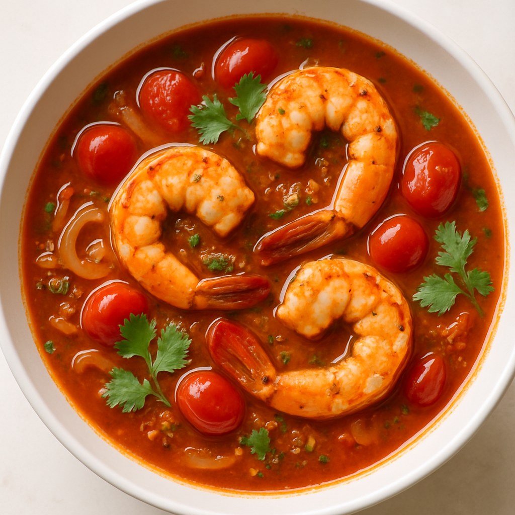 Tomato and Tiger Shrimp Soup