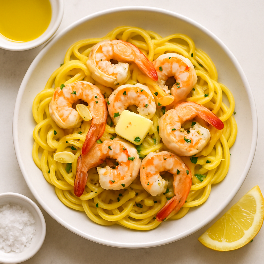Camarones al Ajillo con Fideos de Calabaza Amarilla