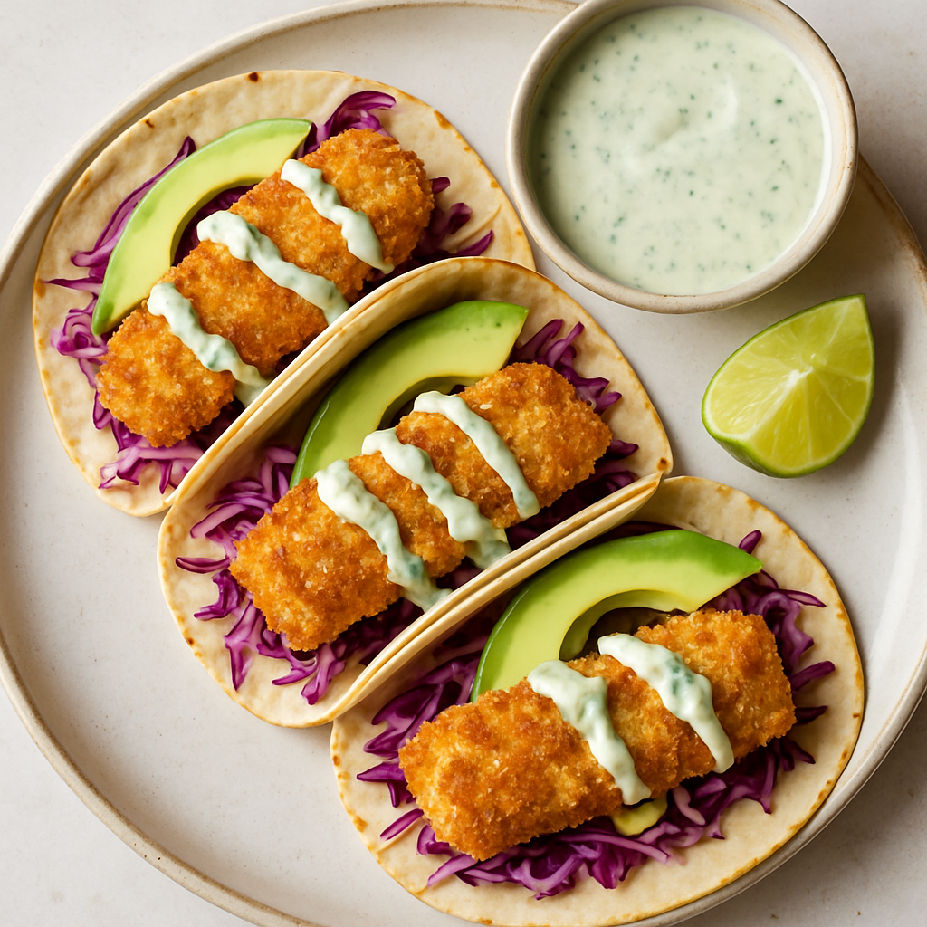 Tacos de Pescado Baja California con Crema de Cilantro y Limón