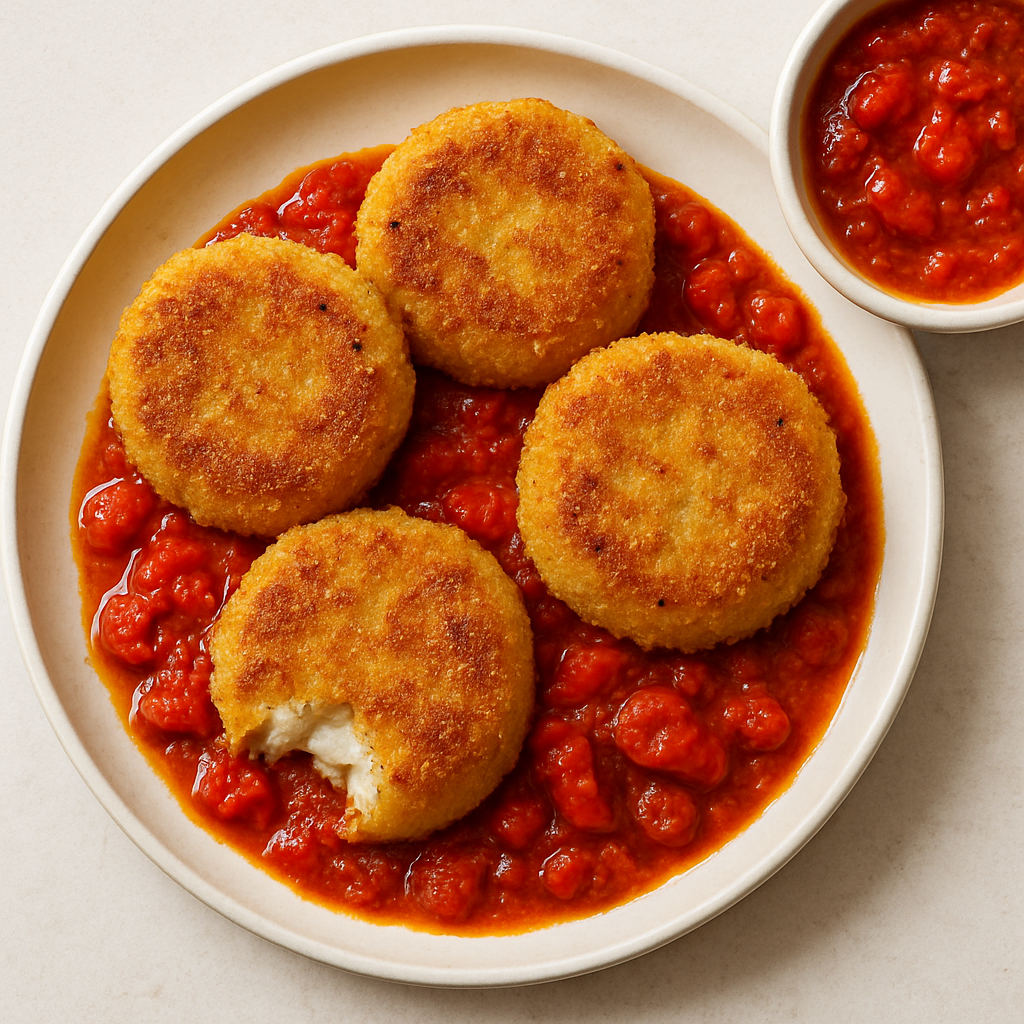 Tortitas de Pescado con Costra de Polenta y Salsa de Tomate Picante