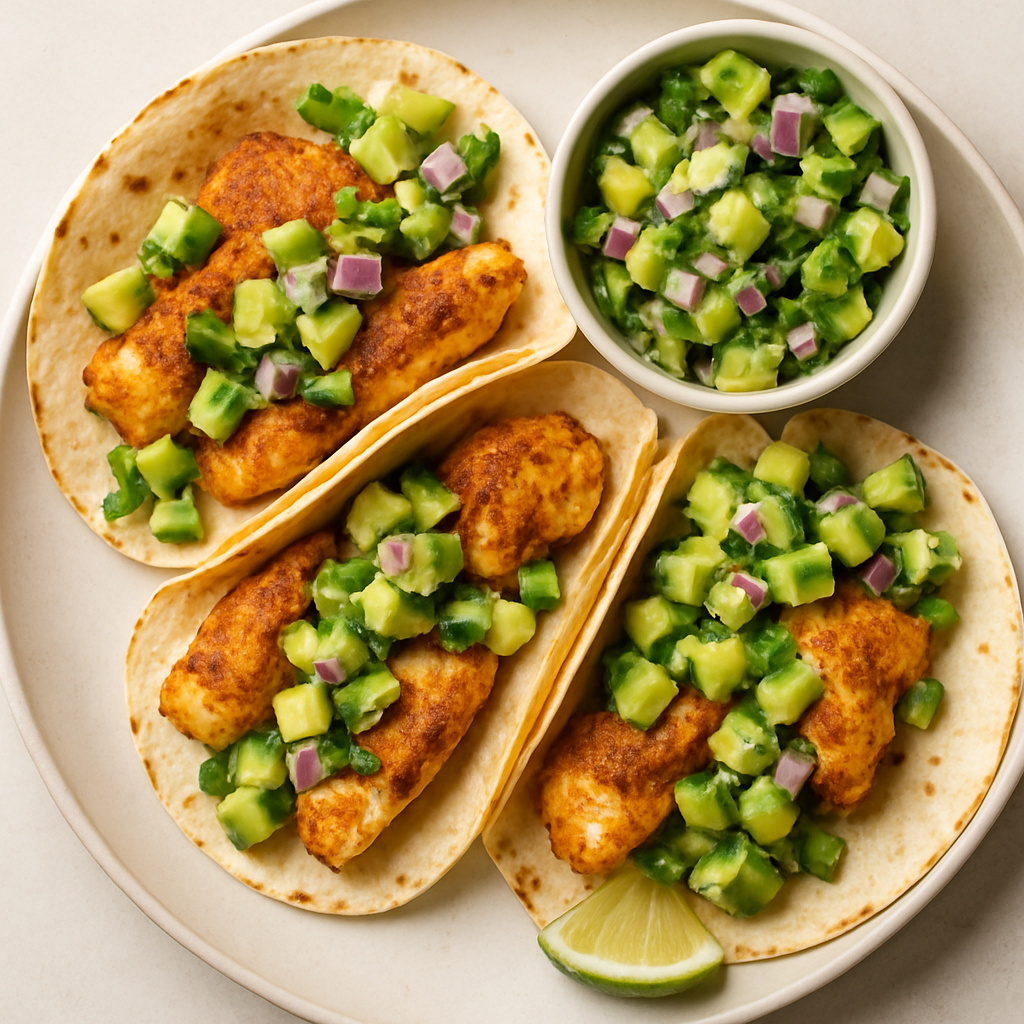 Air Fryer Fish Tacos with Avocado Salsa