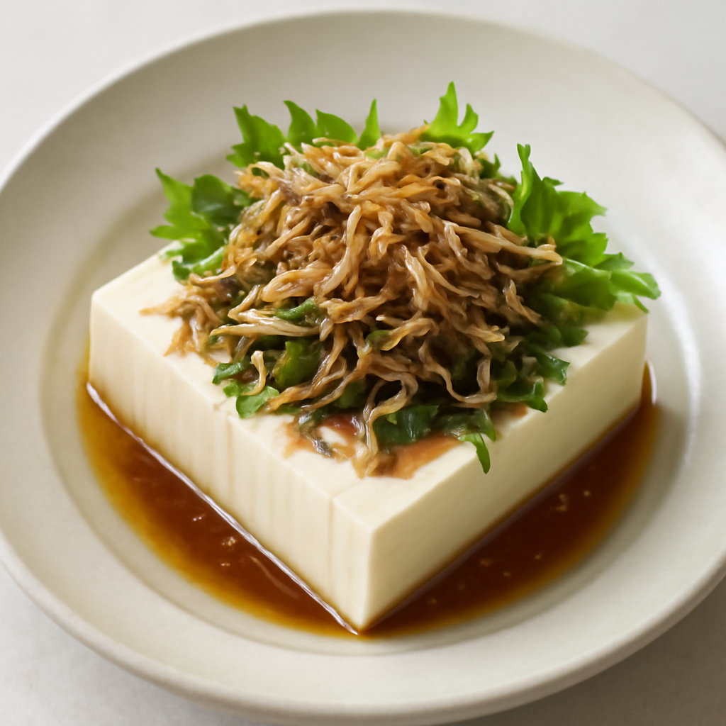 Tofu Frío con Sardinas Bebés Crujientes