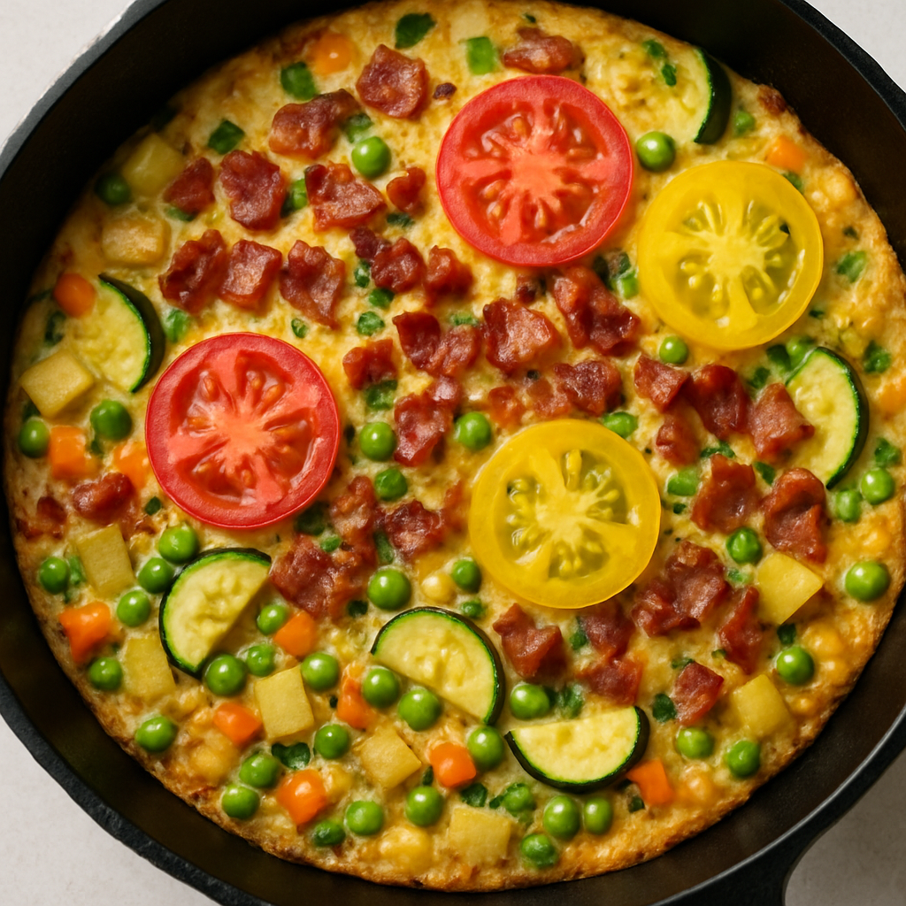 Make-Ahead Vegetable and Bacon Egg Bake Skillet