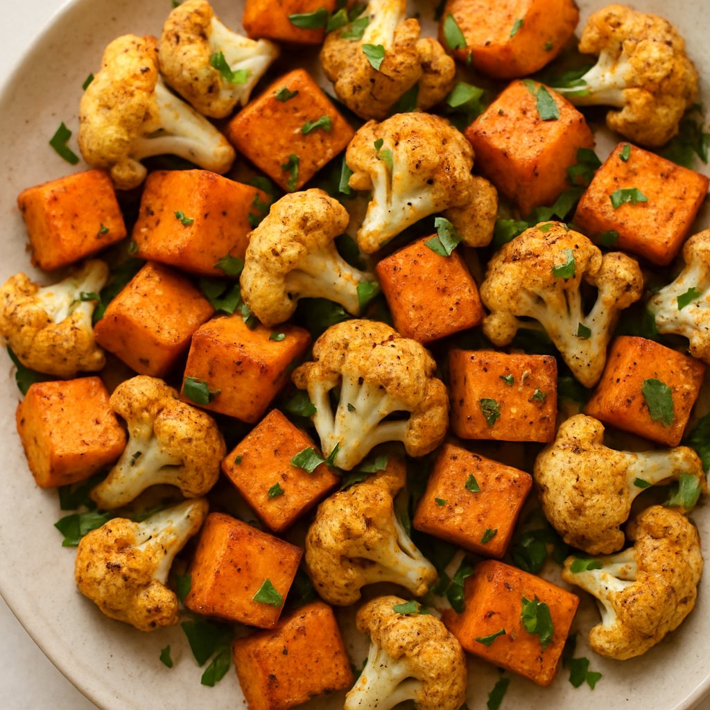 Roasted Sweet Potatoes and Cauliflower