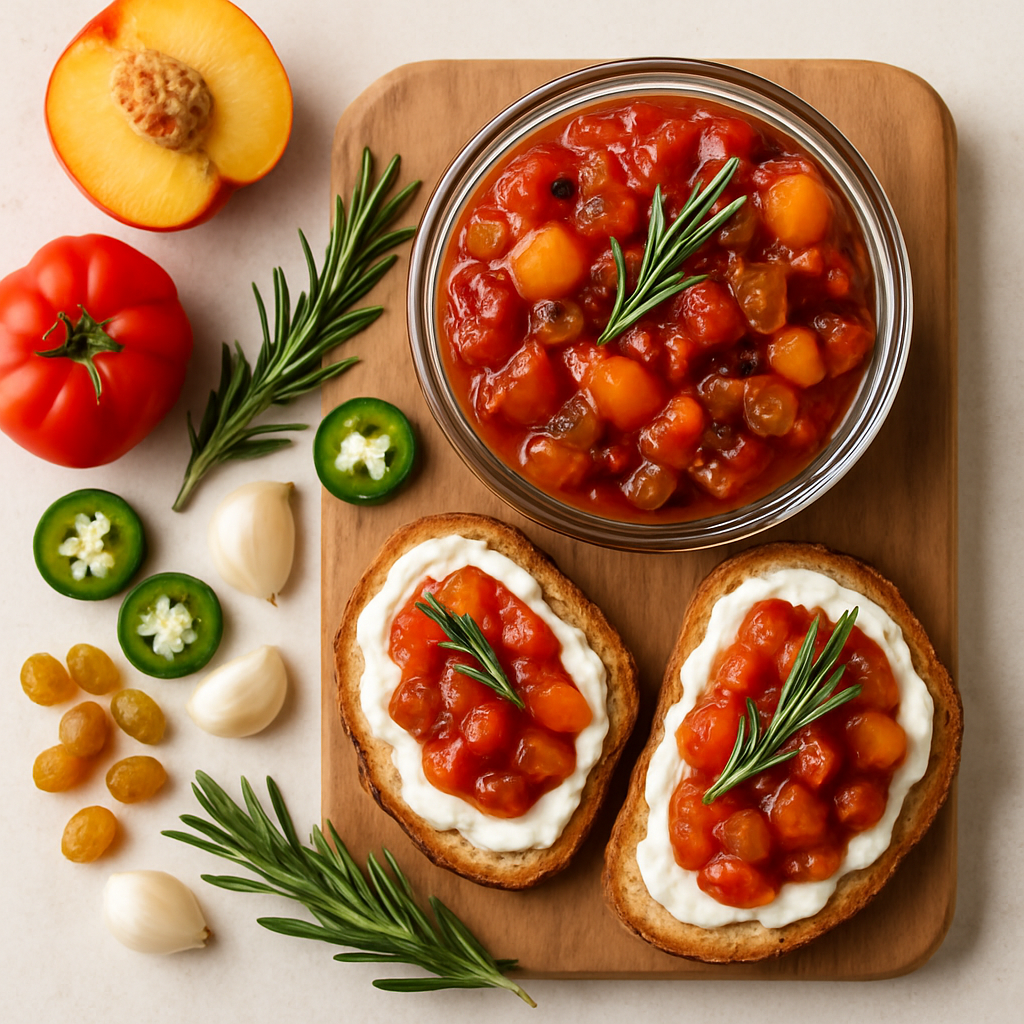 Spicy Rosemary Tomato Peach Chutney