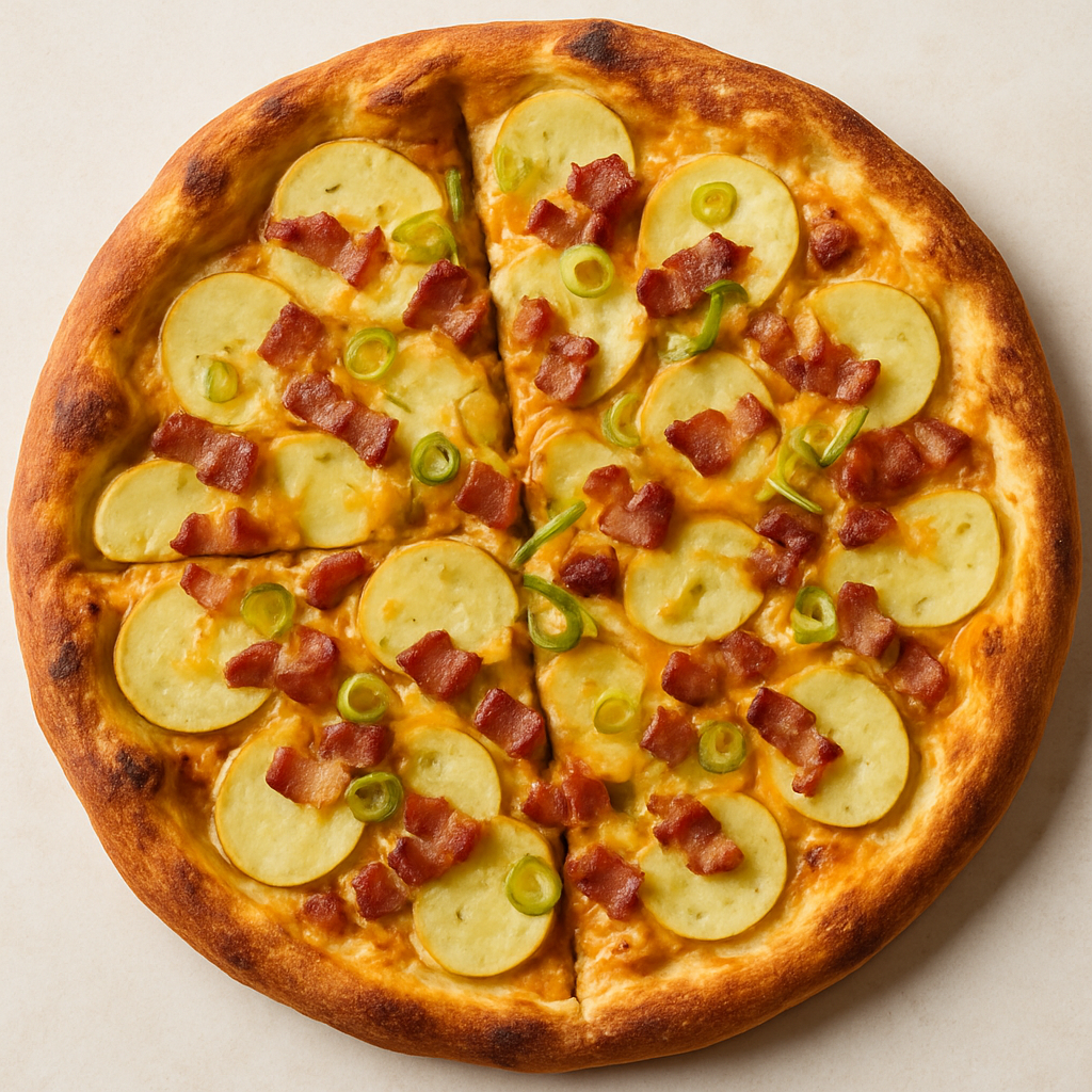 Pizza Irlandesa de Queso Cheddar, Papas, Puerros y Tocino