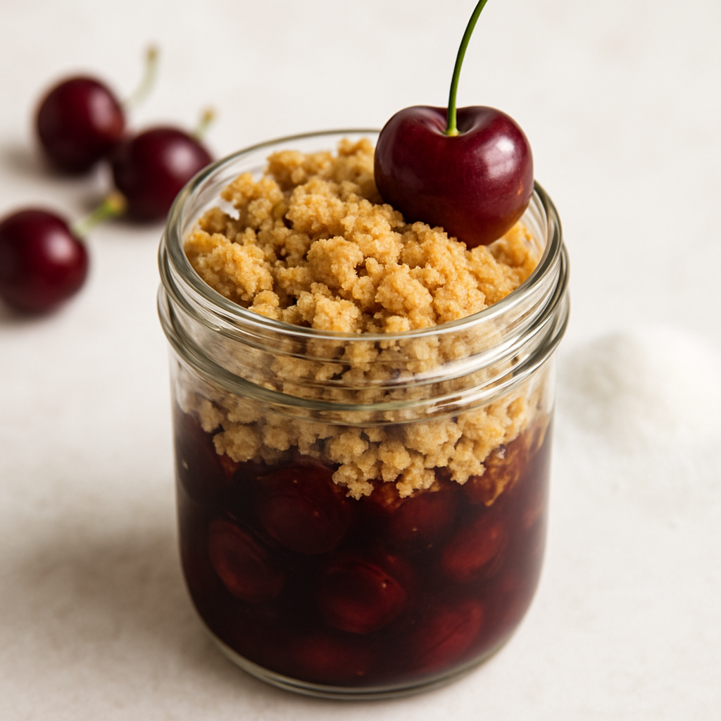 Pastel de Cereza con Migas en Frasco