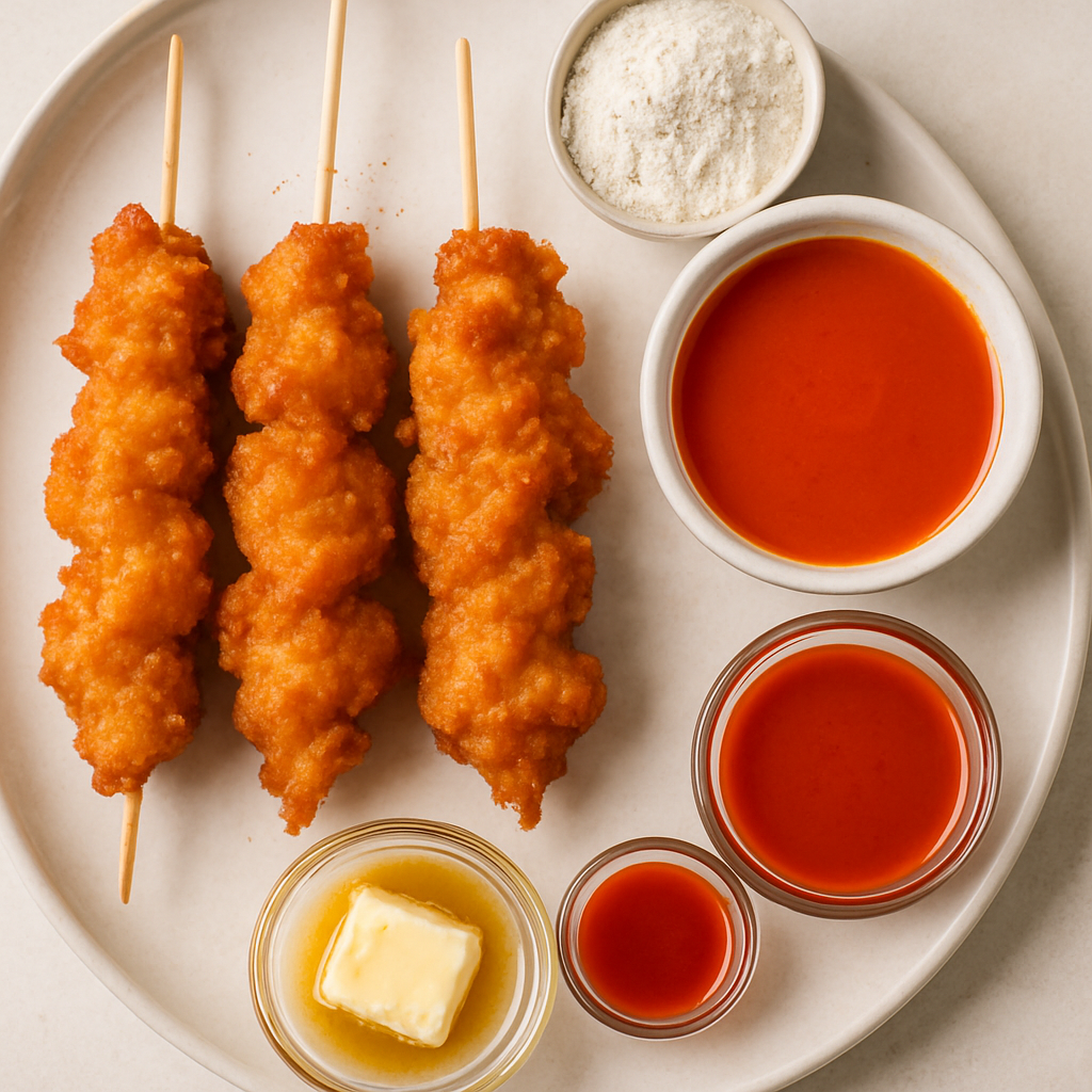 Deep Fried Buffalo Chicken Skewers
