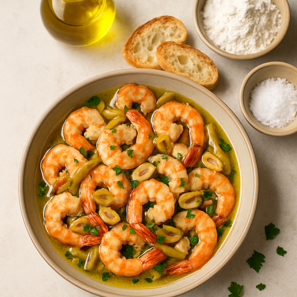 Camarones al Ajillo con Pimientos Encurtidos