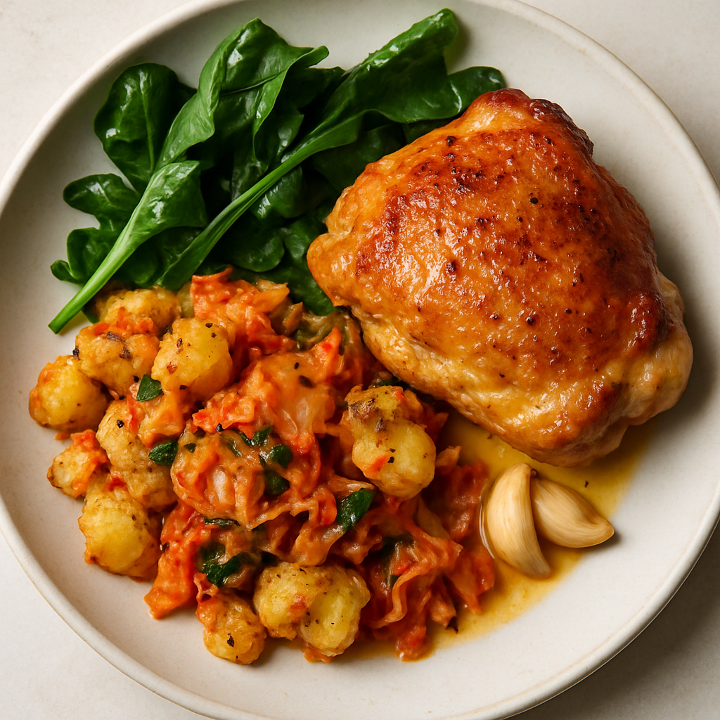 Roast Chicken with Kimchi Smashed Potatoes