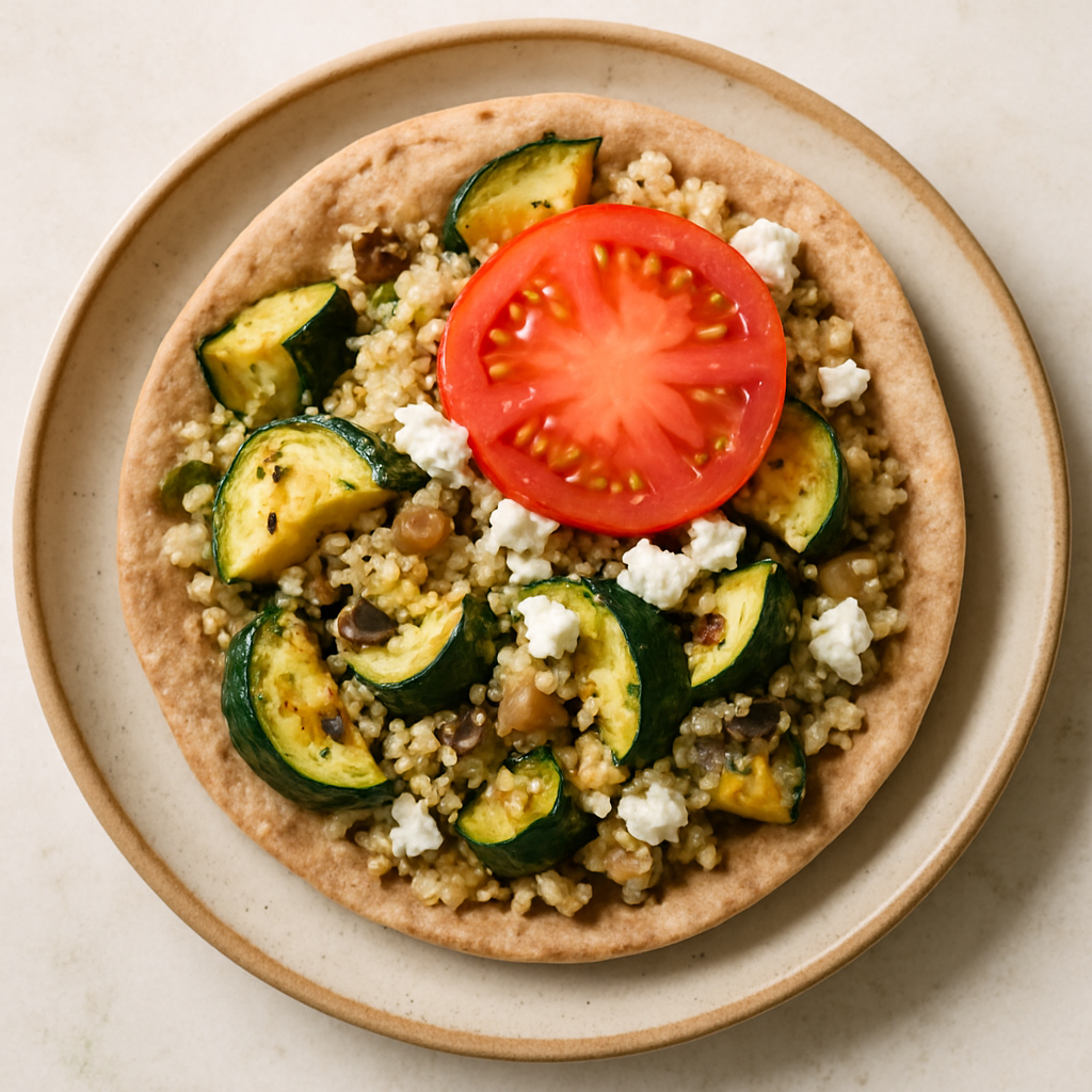 Mediterranean Zucchini and Quinoa Wraps with Heirloom Tomatoes and Feta