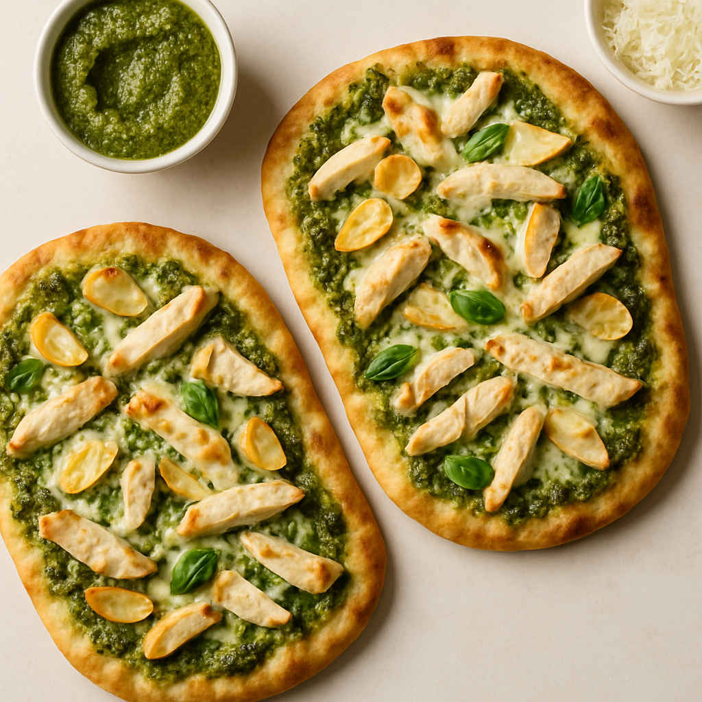 Roasted Garlic & Pesto Chicken Flatbreads