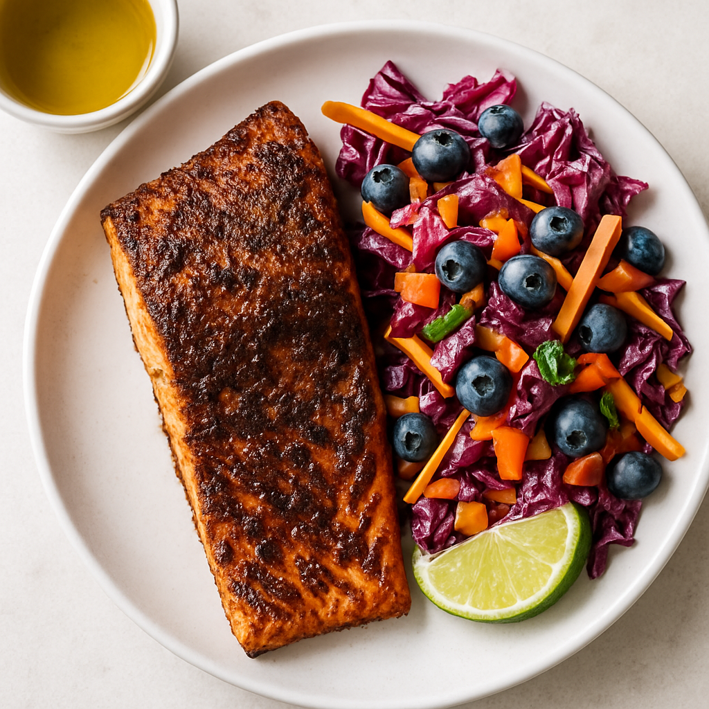 Salmón al Jerk con Ensalada de Radicchio y Arándanos
