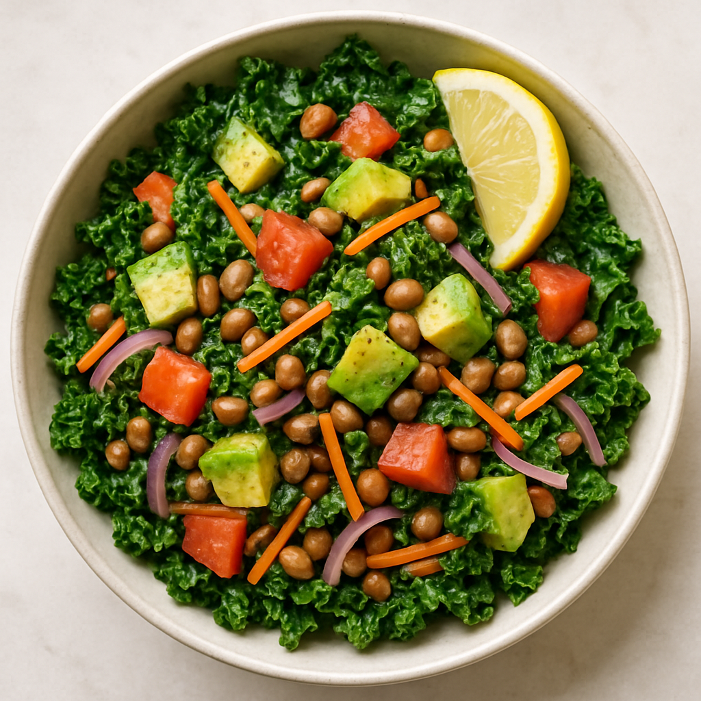 Fresh Kale Salad with Field Peas and Snaps