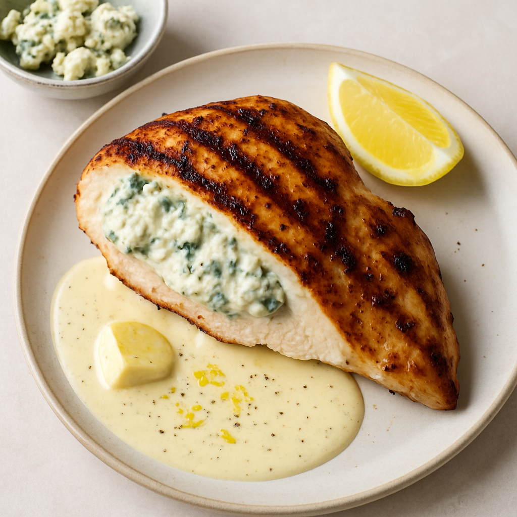 Pollo a la Parrilla Relleno de Queso Azul Danés