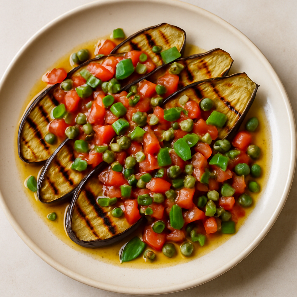 Spanish Grilled Aubergine with Tomato Vinaigrette
