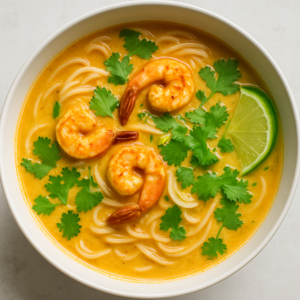 Sopa de Camarones y Fideos al Curry