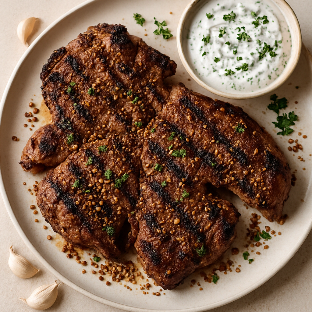 Cordero Mariposa a la Parrilla con Especias Africanas y Yogur Herbáceo