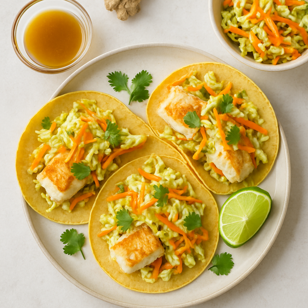 Tacos Asiáticos de Pescado con Ensalada de Col Napa