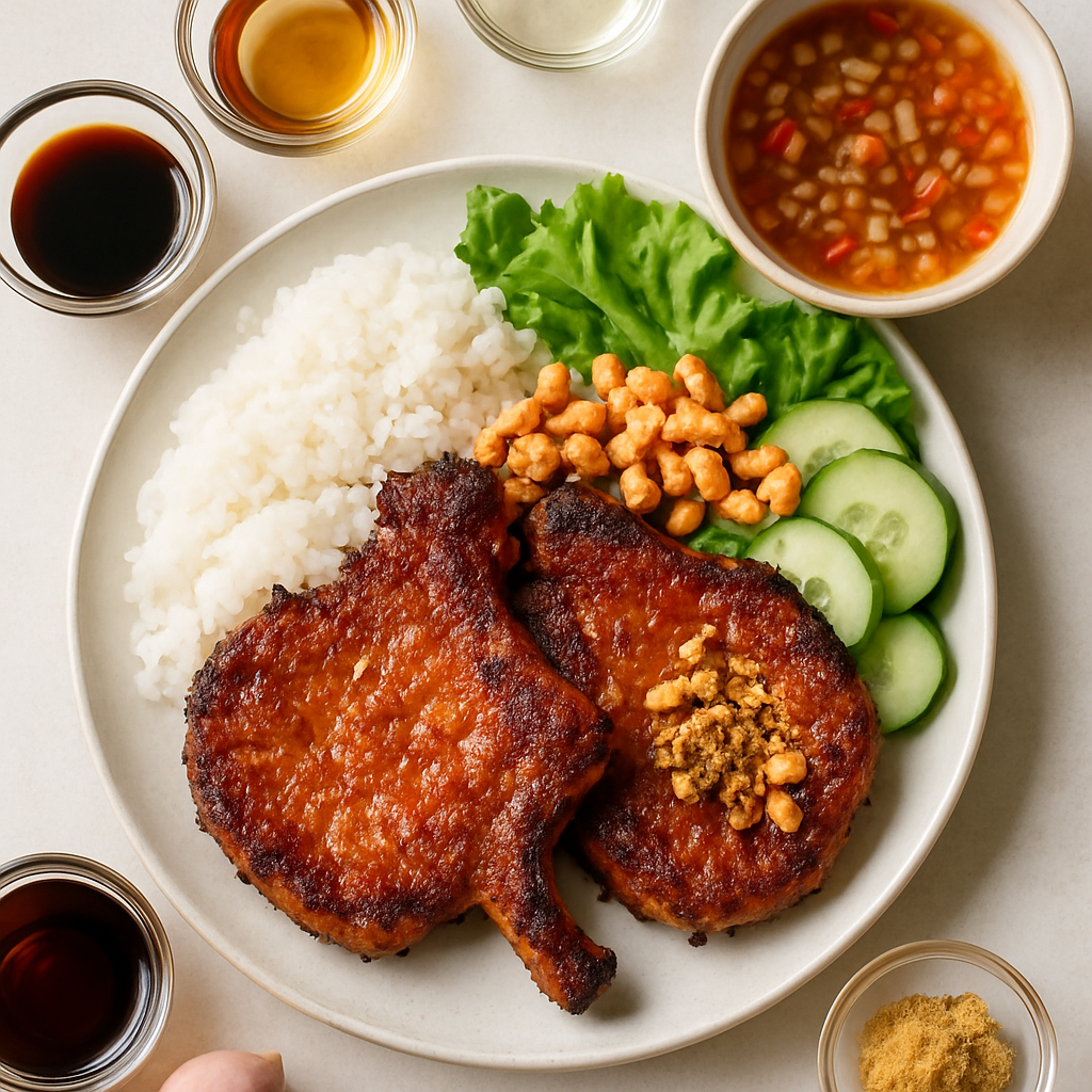 Chuletas de Cerdo Crujientes Vietnamitas con Cacahuates Azucarados