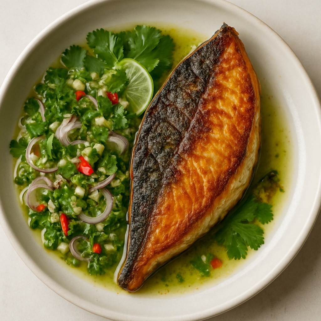 Caballa Española Frita con Salsa de Cilantro