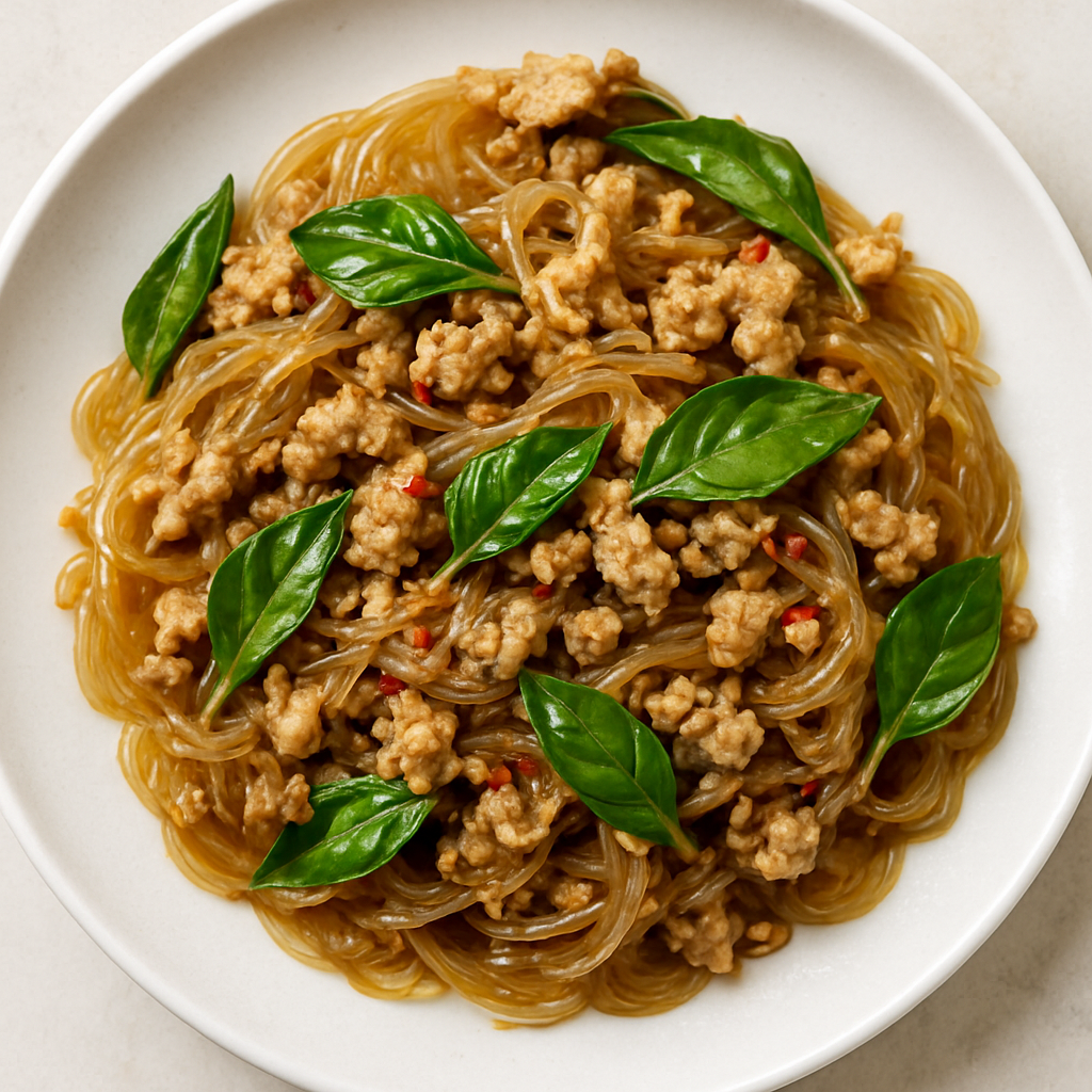 Cellophane Noodles with Pork and Thai Basil