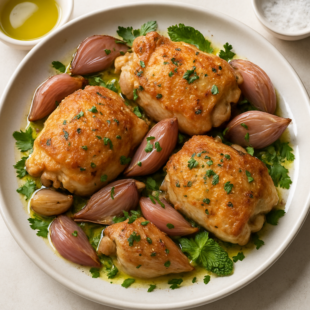 Pollo Crujiente con Chalotas