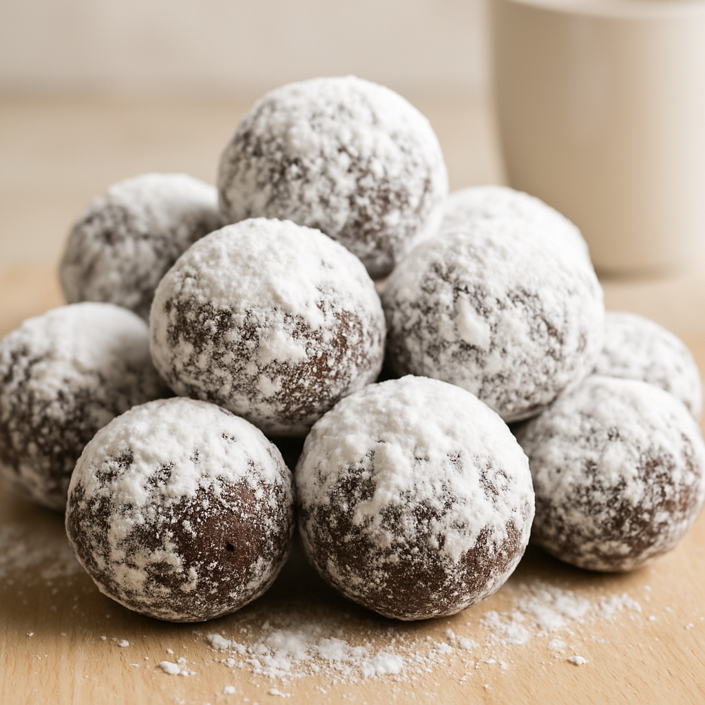 Bolas de Donas de Chocolate con Azúcar en Polvo