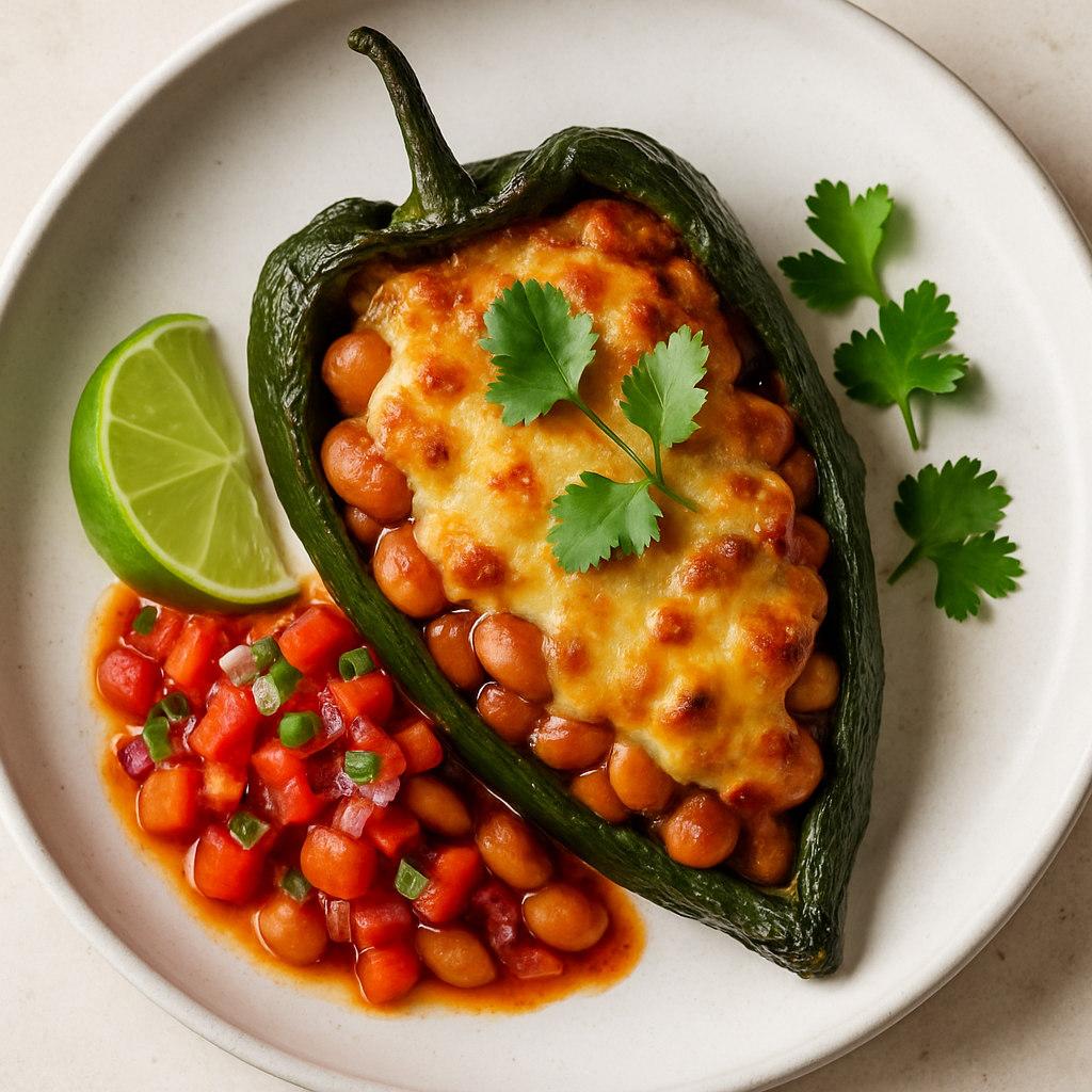 Spicy Salsa and Bean-Stuffed Poblano Peppers