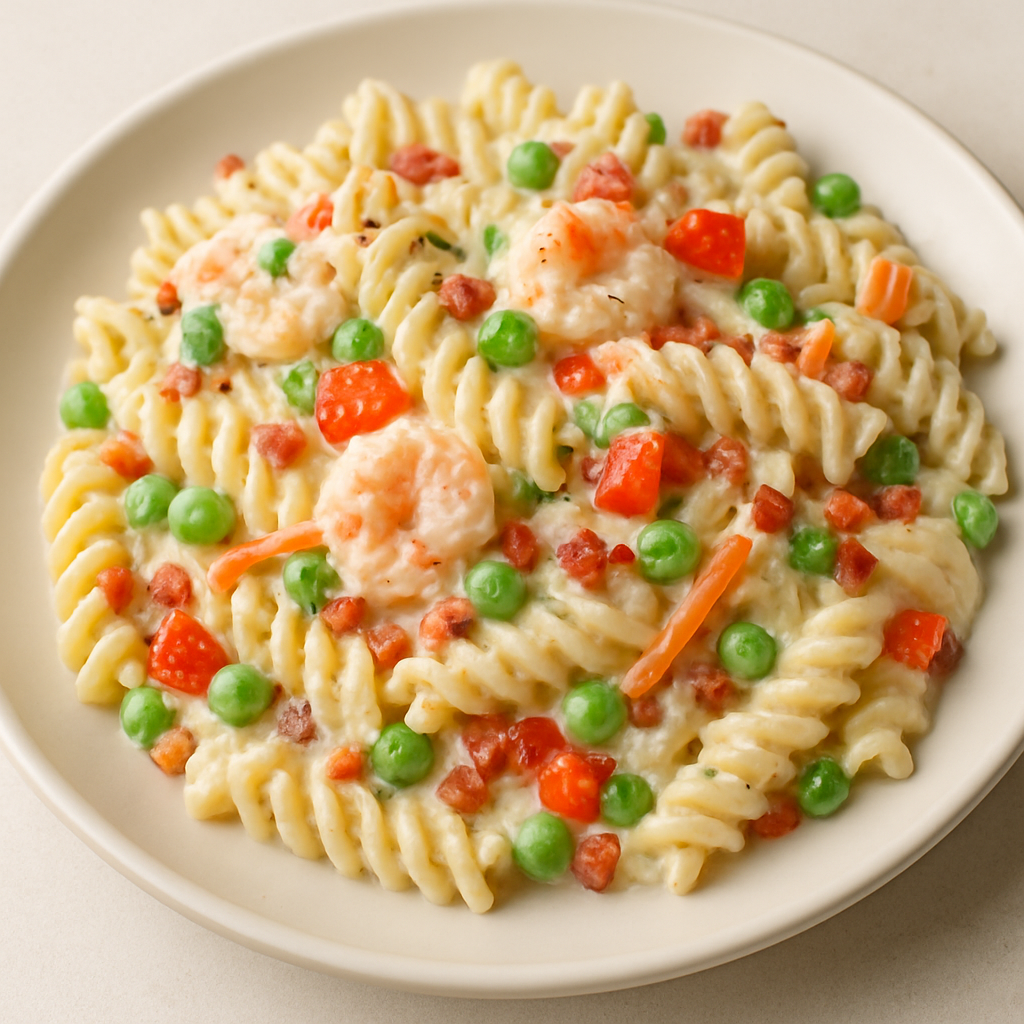 Retro Cold Pasta Salad with Ranch, Bacon and Vegetables