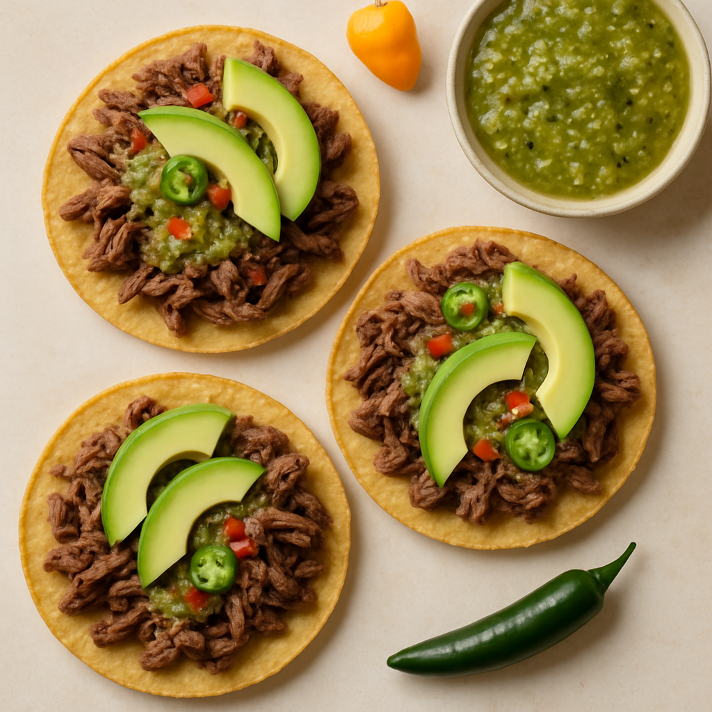 Pickled Beef Tostadas with Tomatillo Salsa