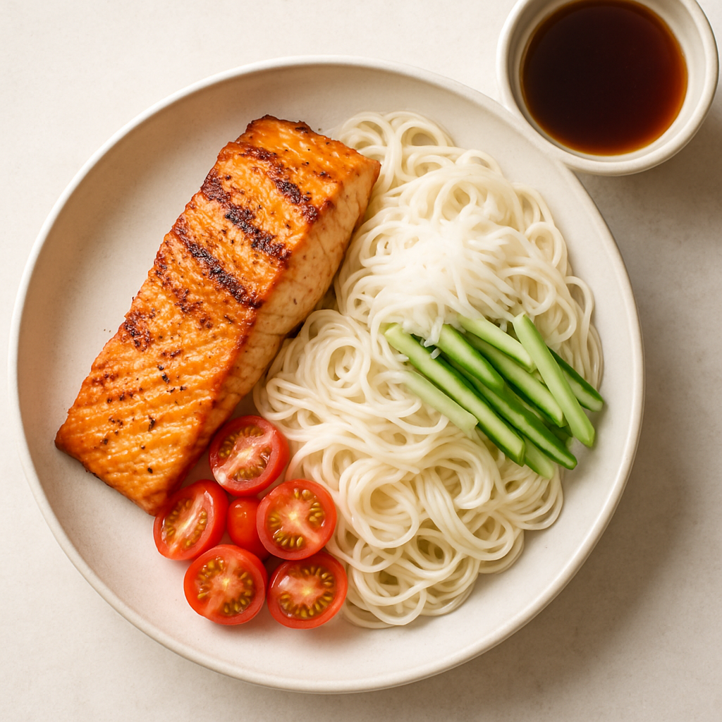Grilled Salmon and Chilled Somen with Ponzu Sauce