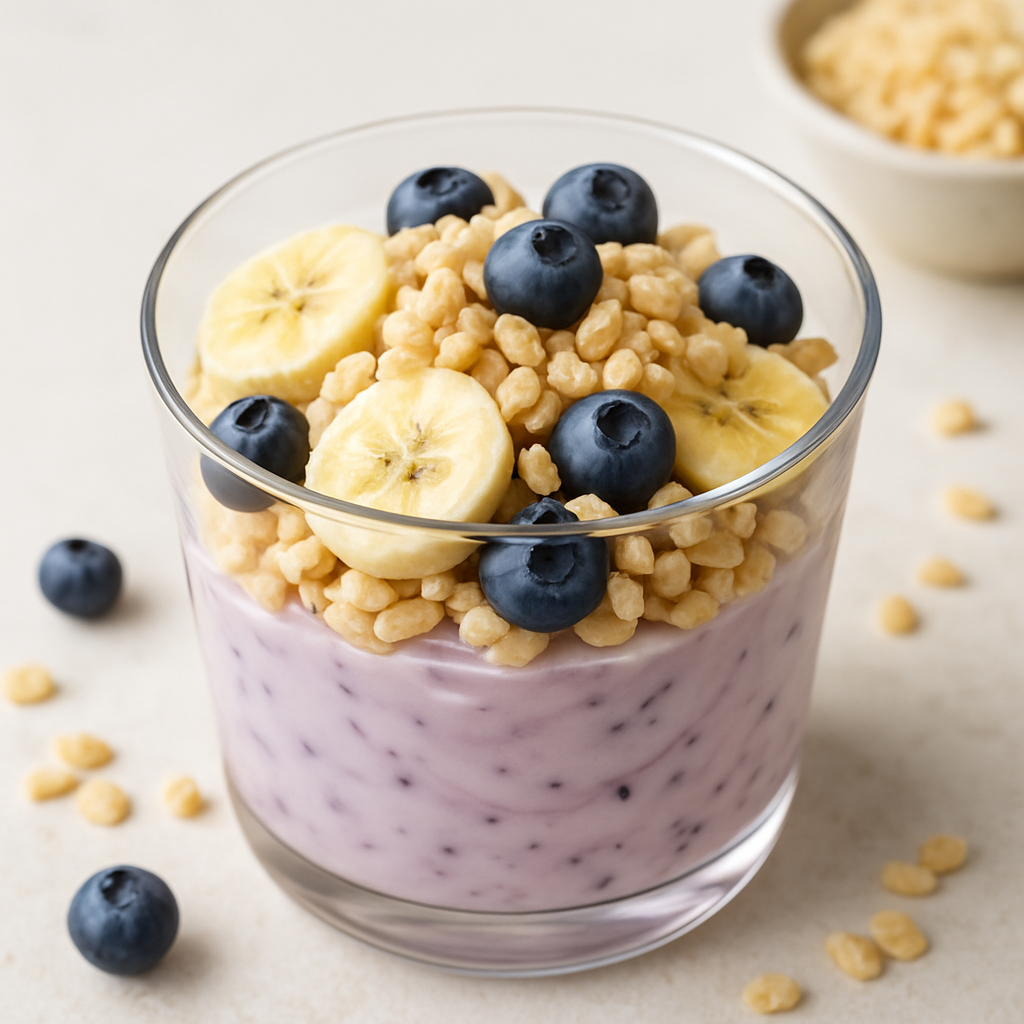 Crispy Cereal Banana Blueberry Yogurt Parfait
