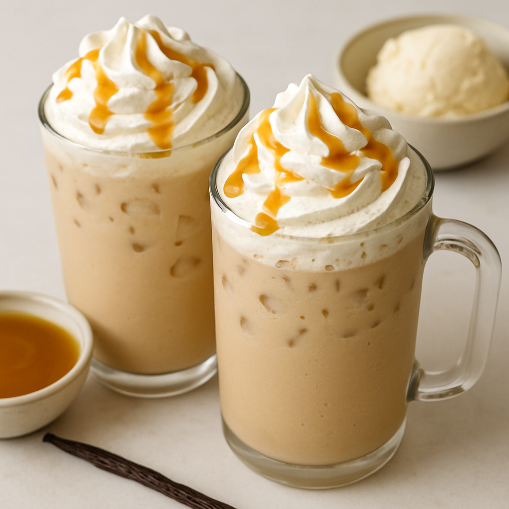Frappe de Café Helado de Vainilla con Crema Batida de Vainilla Casera