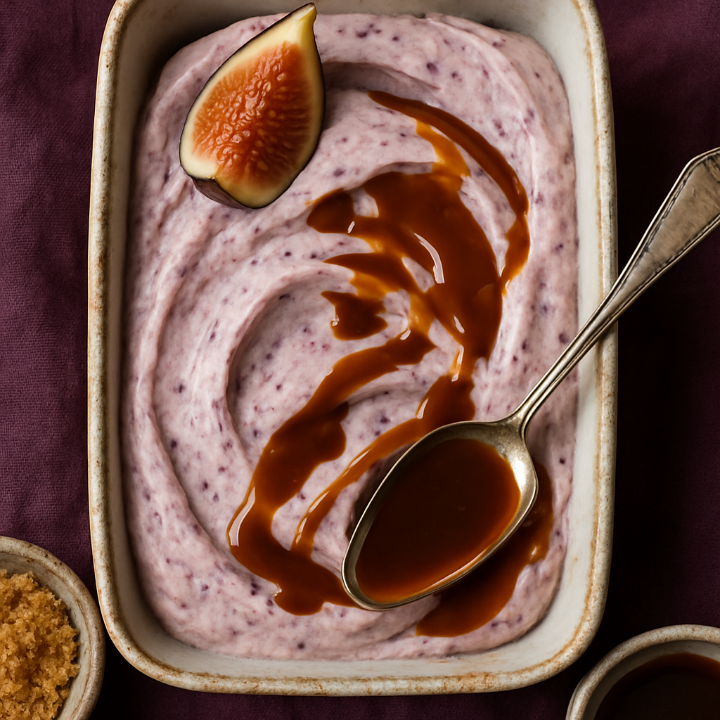 Roasted Fig Gelato with Balsamic Caramel Sauce