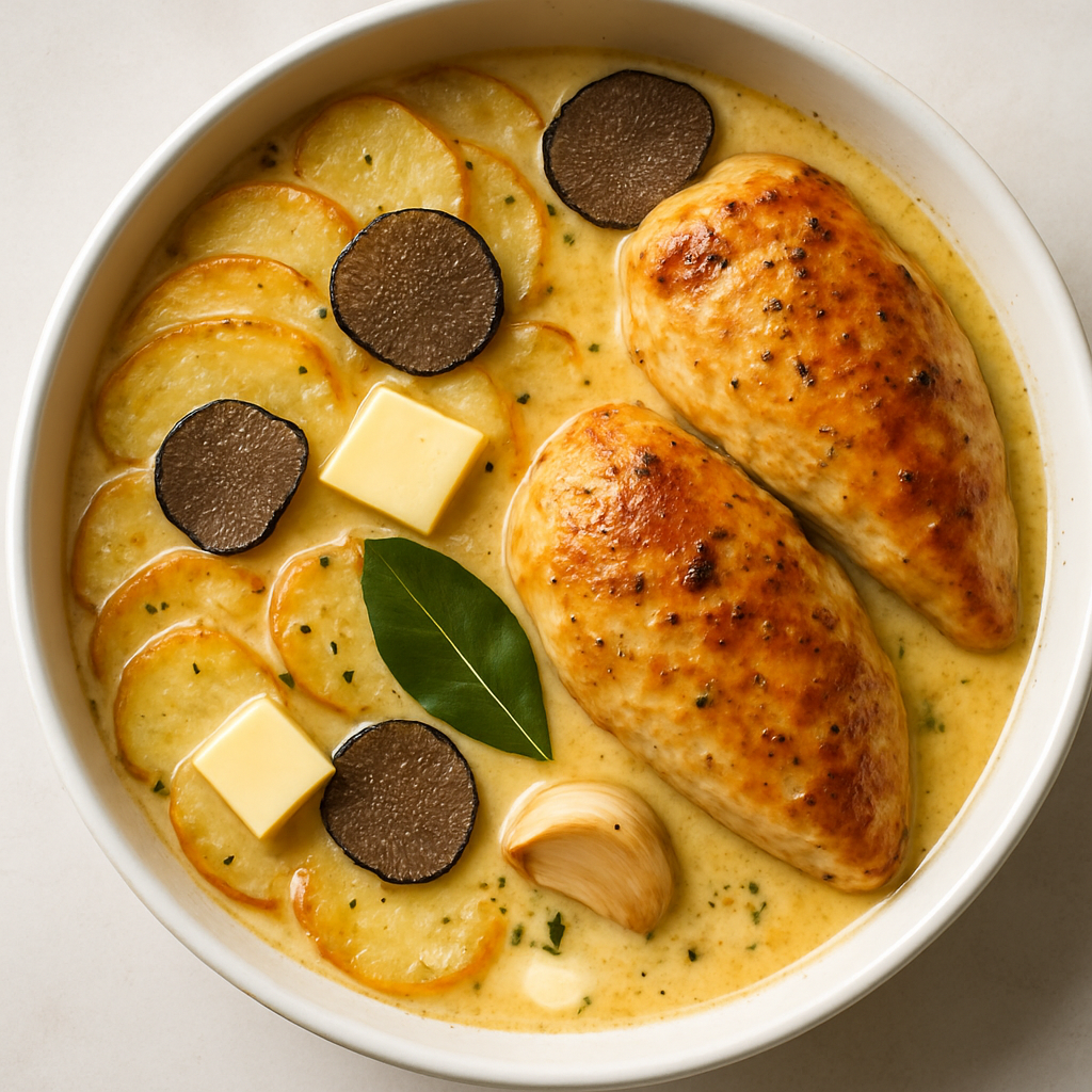 Gratinado de Pollo y Papas con Trufa