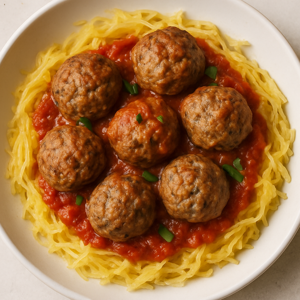 Spaghetti Squash and Meatballs in Marinara Sauce