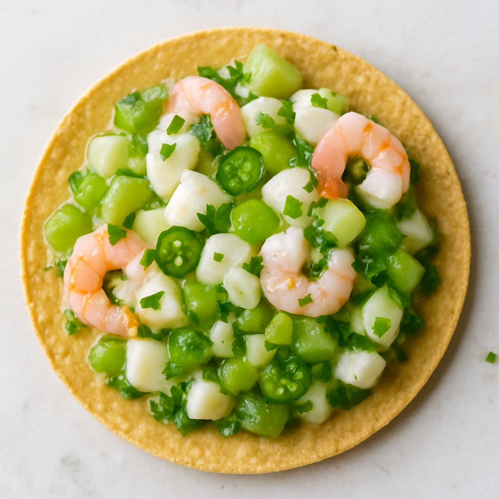 Shrimp and Scallop Ceviche Tostada