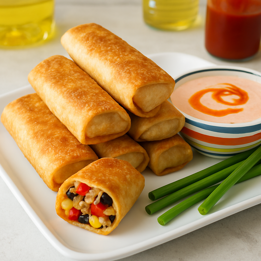 Baked Mexican Egg Rolls with Sour Cream Chamoy Sauce